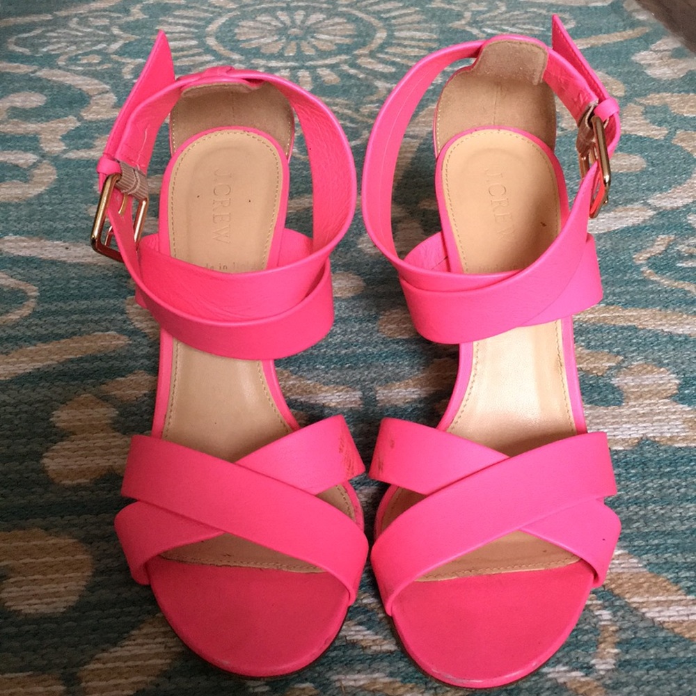 J. Crew hot pink block heels